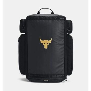 Under Amour Project Rock Gym Backpack Duffle Bag Black Gold OSFM 1376459-002